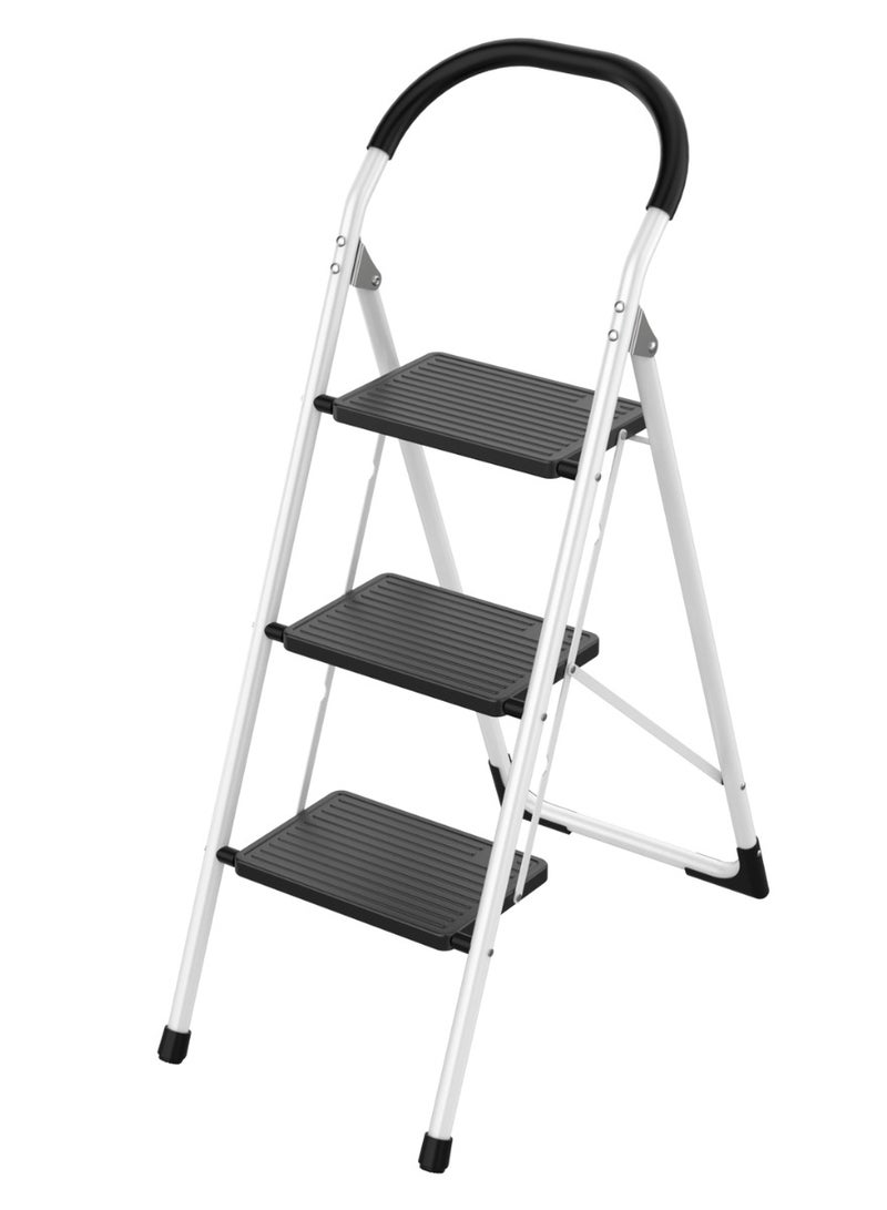LIBERTI Heavy-Duty Steel 3-Step Folding Stool Ladder with Anti-Slip Wide Steps, 150kg Load Capacity, Portable Safety Step Stool, Compact Slim Foldable Design, Stable Indoor Ladder for Home & Kitchen. - Image 1