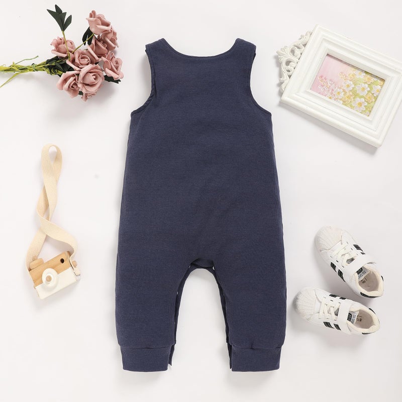 Viworld Baby Boy 1st Birthday Romper Infant Ribbed Jumpsuit Embroidery One Year Old Cake Smash Outfits (Navy Blue,12-18M) - Image 3