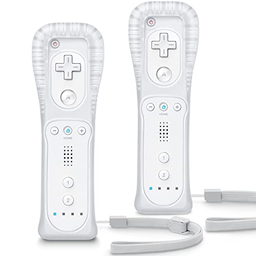 TIANHOO 2 Pack Remote Controller for Wii & Wii U, with Silicone Case and Wrist Strap (White) - Image 1