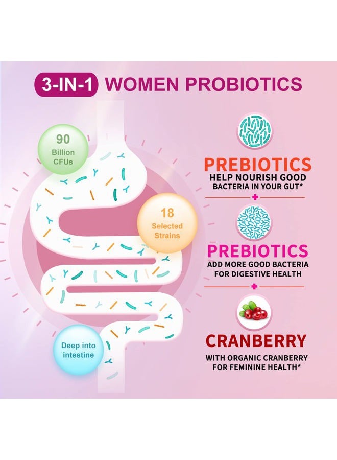 OMOGS Women's Probiotic, with Cranberry Extract, Organic Prebiotics & Vitamin C, 90 Billion CFUs,18 Strains, Help for Boost Immune, Digestive, Gut Health & Women's Health, Gluten & Soy Free,90 Tablets - Image 4