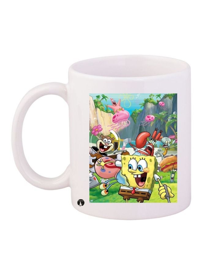 RYN Cartoon Printed Coffee Mug White/Yellow/Blue 11ounce