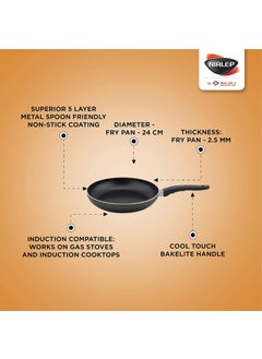NIRLEP Nirlep - IRGS 05 FPSK by Bajaj Electricals Kitchen Essential Induction Set - Aluminium Non Stick Fry Pan 24 Cm , Kadhai 24 Cm with Lid, 2.5 mm - Black  - Image 3