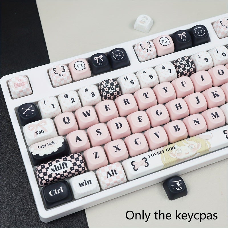 PBT MOA Fashion Girl Keycaps Pink Cartoon Design for MX Switch Mechanical Keyboards - Image 1