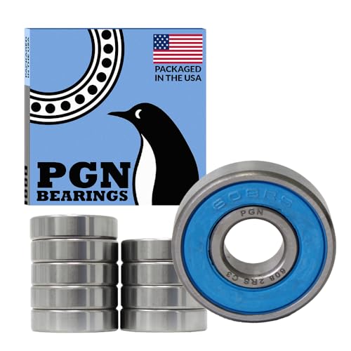 PGN Bearings PGN (10 Pack) 608-2RS Bearing - Lubricated Chrome Steel Sealed Ball Bearing - 8x22x7mm Bearings with Rubber Seal & High RPM Support - Image 1