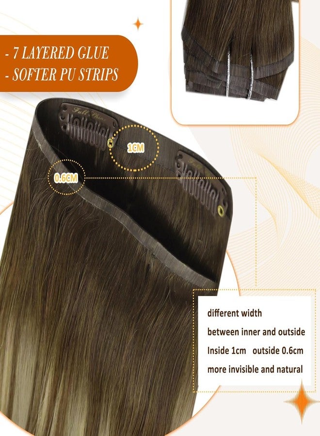 Full Shine Human Hair Clip in Extensions Brown Balayage Seamless Clip in Hair Extensions Human Hair Medium Brown with Honey Blonde Highlights Natural Seamless Look 18 Inch 8 Pcs 120 G - Image 5