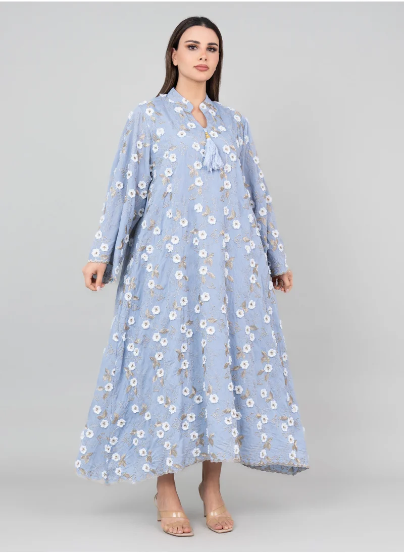 IKKXA Floral Aura Embroidered Jalabiya OMN05 Blue