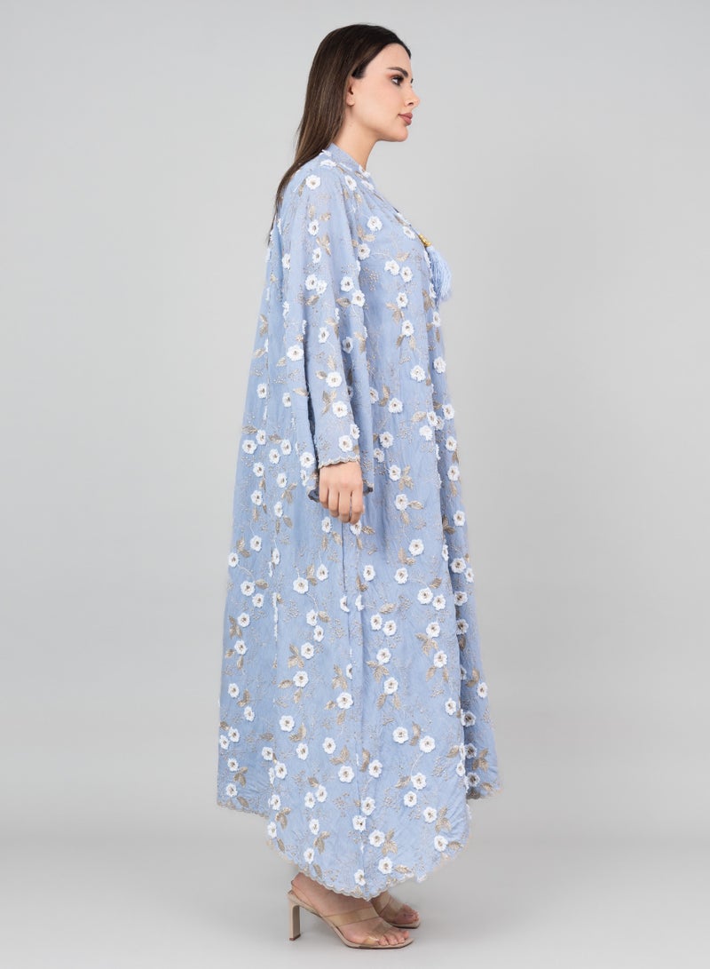 اكسا جلابية مطرزة بنقوش زهور أورا  أزرق - Image 3