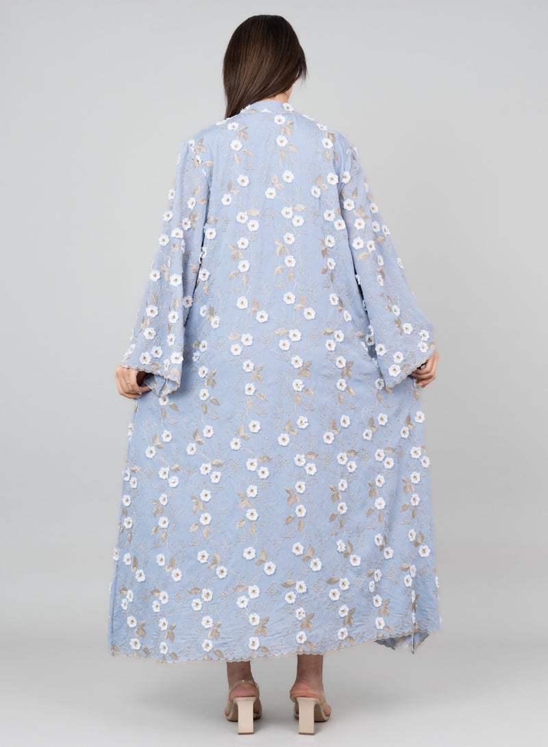 اكسا جلابية مطرزة بنقوش زهور أورا  أزرق - Image 4