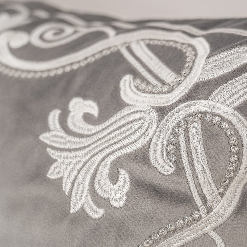 Aeckself European Floral Pillow Cover 18x18 Inch, Luxury Velvet Embroidered Decorative Throw Pillow Cover for Couch Bedroom Living Room, Grey and White - Image 5