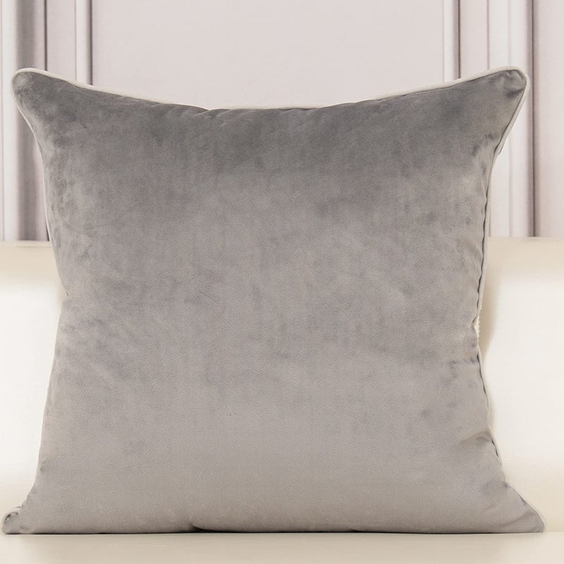 Aeckself European Floral Pillow Cover 18x18 Inch, Luxury Velvet Embroidered Decorative Throw Pillow Cover for Couch Bedroom Living Room, Grey and White - Image 2