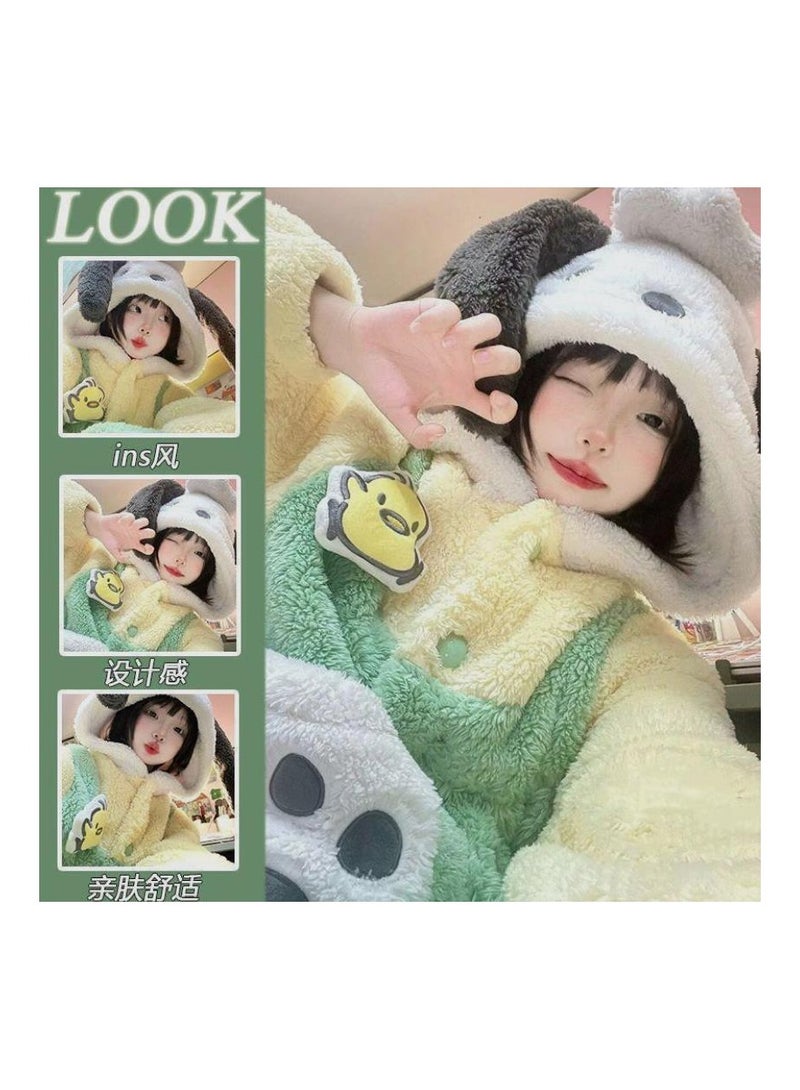 KUYING Coral velvet pajamas, long autumn and winter cartoon pajamas, home clothing  - Image 2