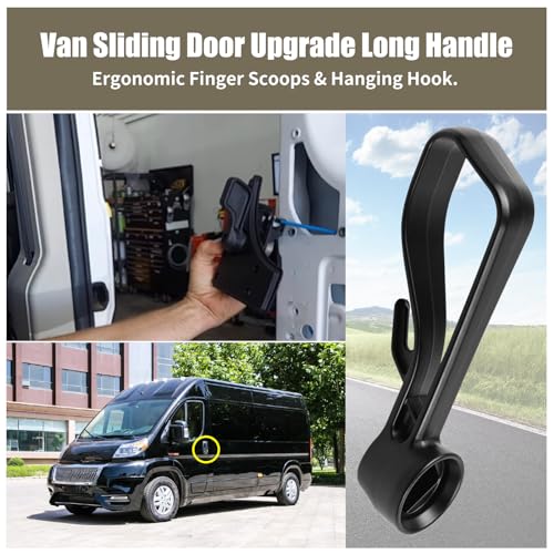 XJJ Van Aluminum Alloy Sliding Door Handle Compatible with Dodge Ram ProMaster 1500 2500 3500 Door Crank Handle 20142025 Long Handle Finger Scoops Hollow with Hook Designed Van Sliding doorknob - Image 3