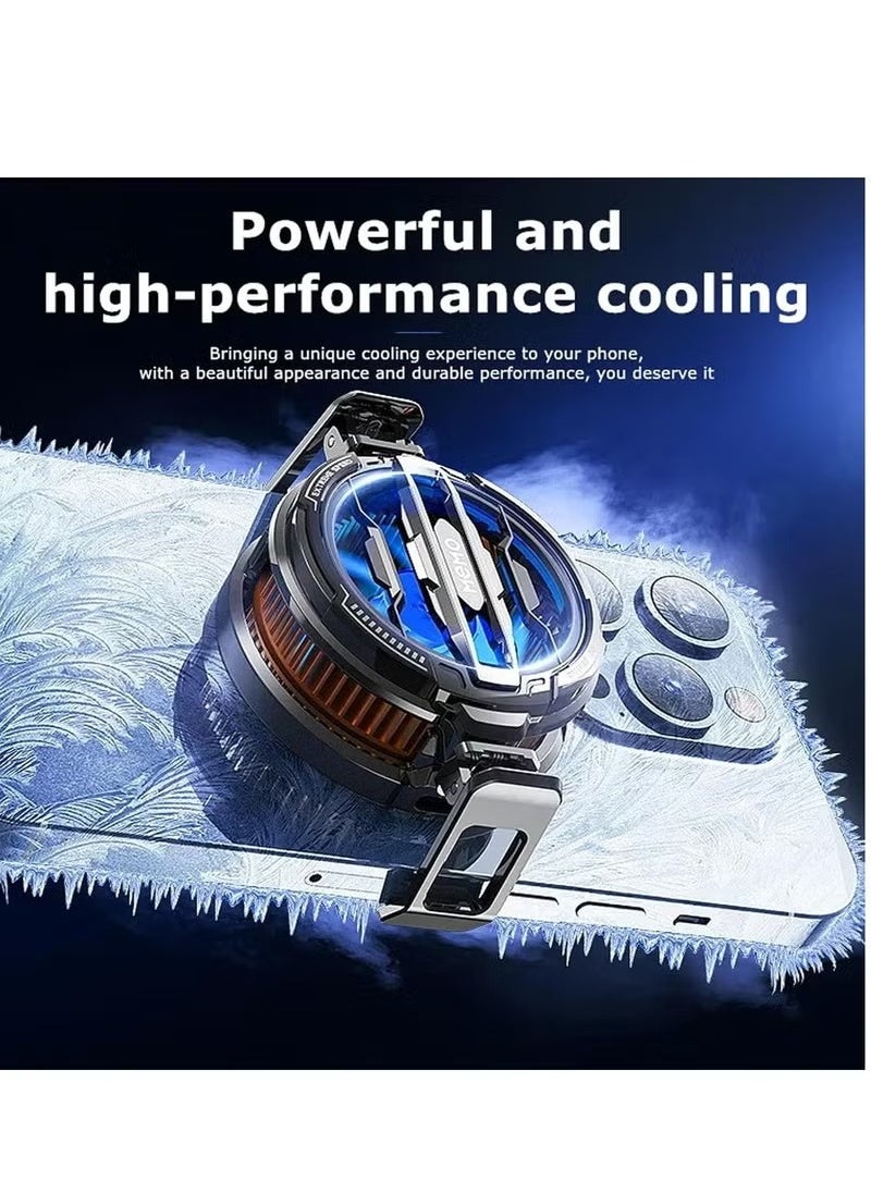 Magnetic Phone Cooler, Portable Phone Cooling Fan, Universal Phone Fan Cellphone Radiator for Tiktok Live Streaming ect (Black+Orange)