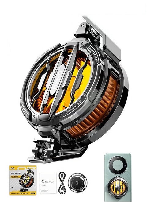 Magnetic Phone Cooler, Portable Phone Cooling Fan, Universal Phone Fan Cellphone Radiator for Tiktok Live Streaming ect (Black+Orange)