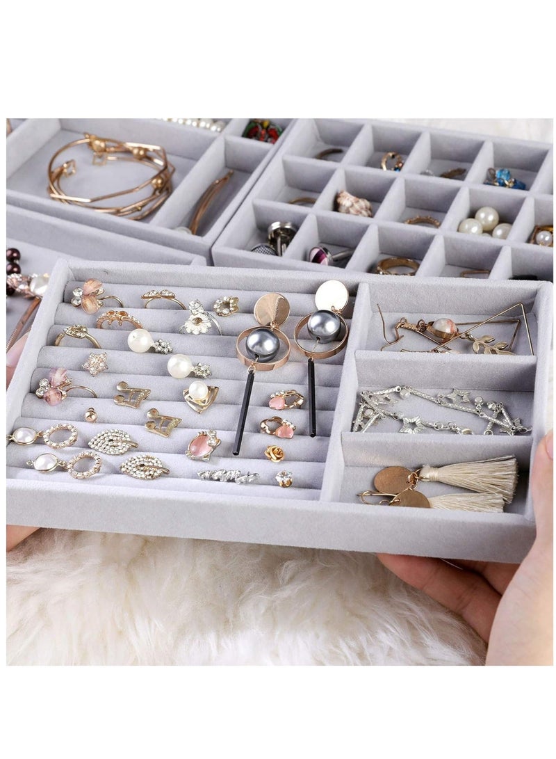 WALALLA 4 PCS Stackable Jewelry Organizer Trays, Drawer Organizer and Jewelry Display Case Storage Container for Earring Necklace Rings Bracelet with Removable Dividers - Image 2