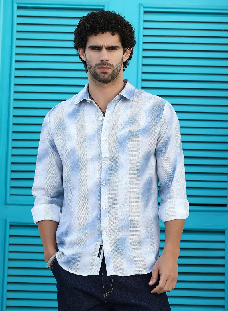 CAHOOT  Men's Admiral Blue Dunes-Tactile Regular Shirt for Men | Best Price UAE