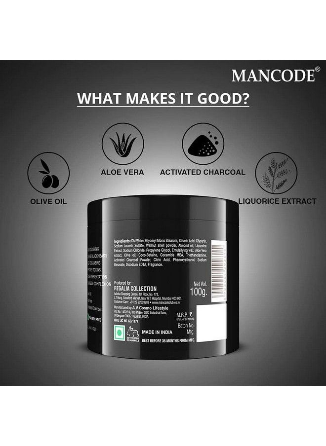 MANCODE - Man Code Charcoal Scrub For Men Deep Cleansing Gentle Exfoliator Fresh Refreshing Detoxifying Skin Activated Bamboo Charcoal Extract 100 Gm (Pack Of 1) - Image 1