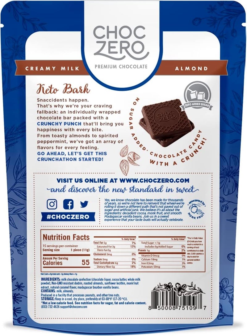 CHOCZERO Choc Zero Keto Bark Creamy Milk Chocolate with Almonds - 6oz - Image 2