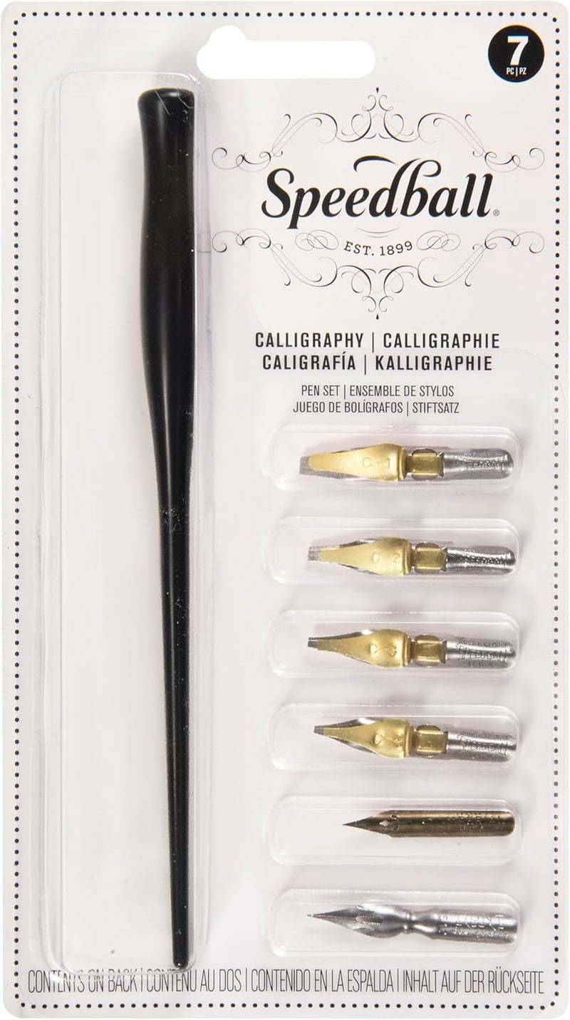 Speedball Calligraphy Pen Set - 1 Penholder with 4 Nibs and 2 Pen Tips for Beginners - Image 1