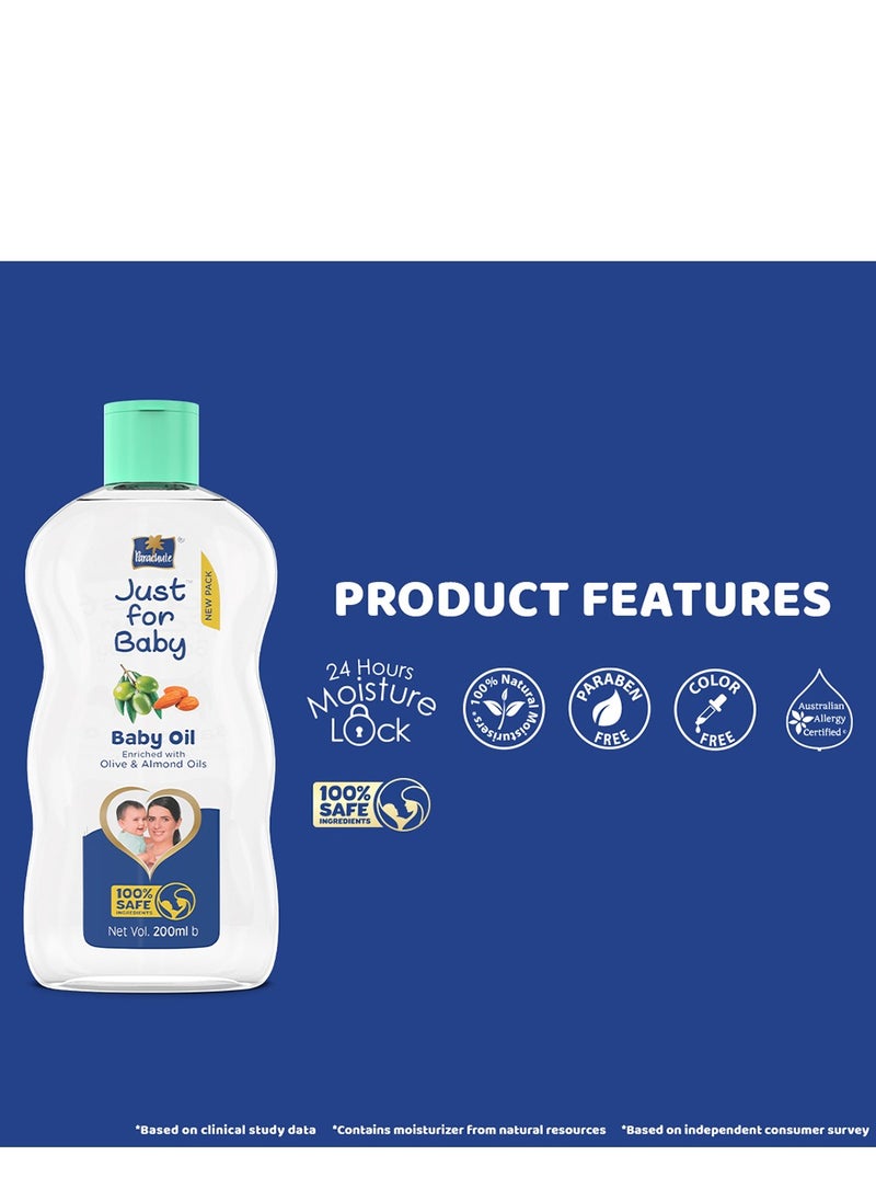 Parachute - Baby Oil for Moisturize and Soft Skin | Enriched with Almond Milk and Olive Oil | 100% Natural Moisturisers | Paraben and Color Free - 200ml - Image 1