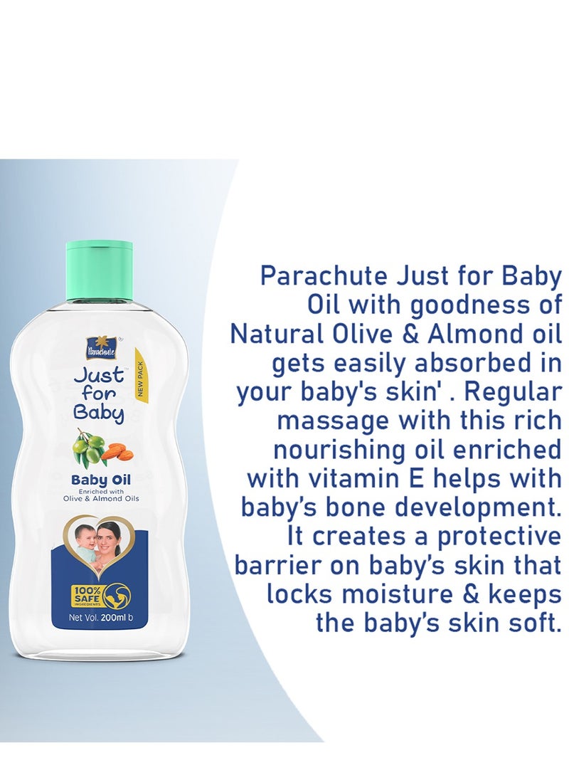 Parachute - Baby Oil for Moisturize and Soft Skin | Enriched with Almond Milk and Olive Oil | 100% Natural Moisturisers | Paraben and Color Free - 200ml - Image 1
