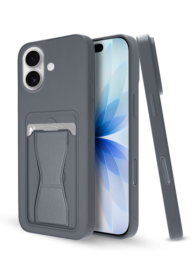 ELTRAZONE iPhone 17 5G 2025 Silicone TPU Case with Card Holder & Hand Grip | Slim Shockproof Wallet Cover with Kickstand Function & Secure Grip Strap (MCHPSN) - Dark Grey - Image 1
