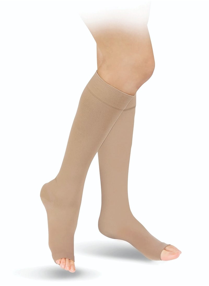 GO SILVER - Knee High Compression Socks, Class 3 (34-46 mmHg) Open Toe Flesh - Image 1