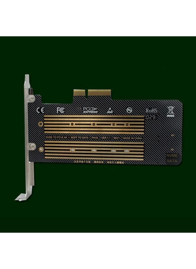 BURAQ M.2 NVME NGFF SSD To PCIE SATA Dual Disk Conversion Expansion Card Supports MKEY BKEY Wiring(Black)  - Image 2