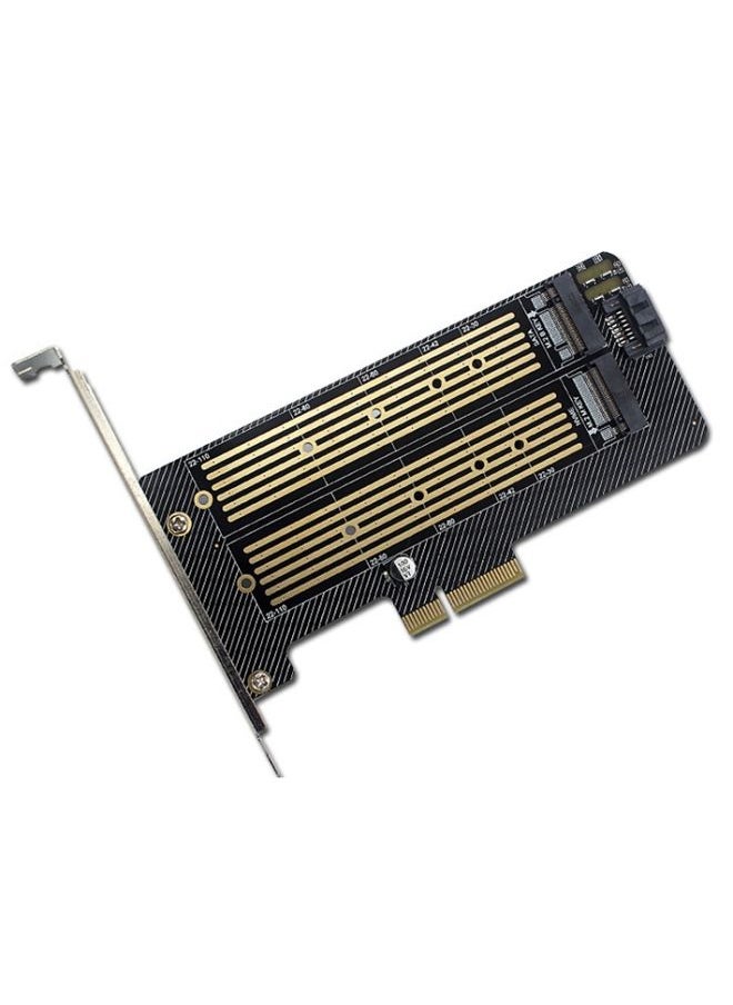 BURAQ M.2 NVME NGFF SSD To PCIE SATA Dual Disk Conversion Expansion Card Supports MKEY BKEY Wiring(Black)  - Image 1