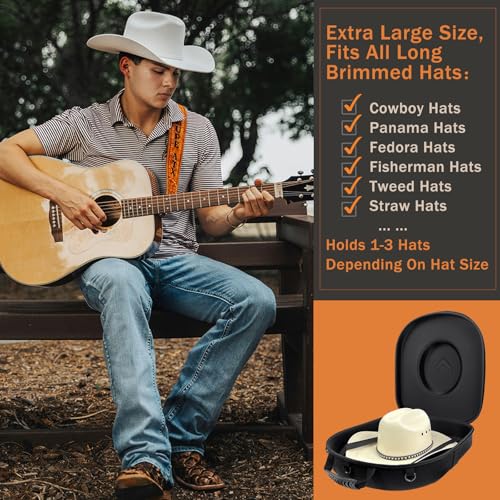 Foeran Travel Hat Case For Cowboy Panama & Fedora Hat, Waterproof & Crush Proof Cowboy Hat Box Wide-brimmed Hats Storage Holder Hat Carrier - Large, Black - Image 3