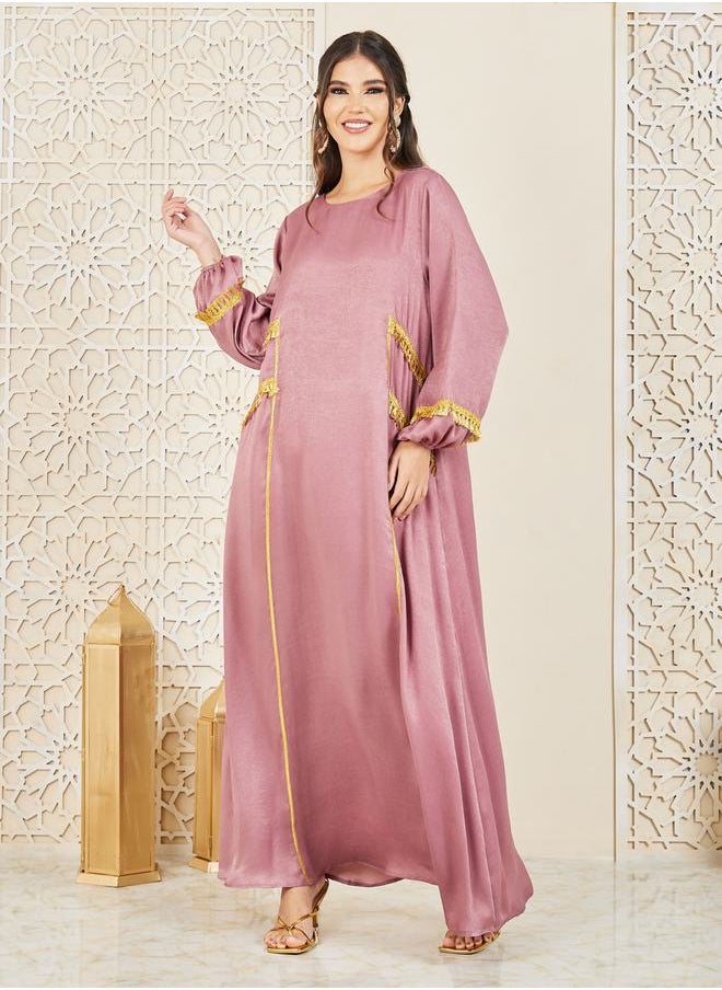 Styli - Embroidered Lace Tassel Detail Jalabiya - Image 1