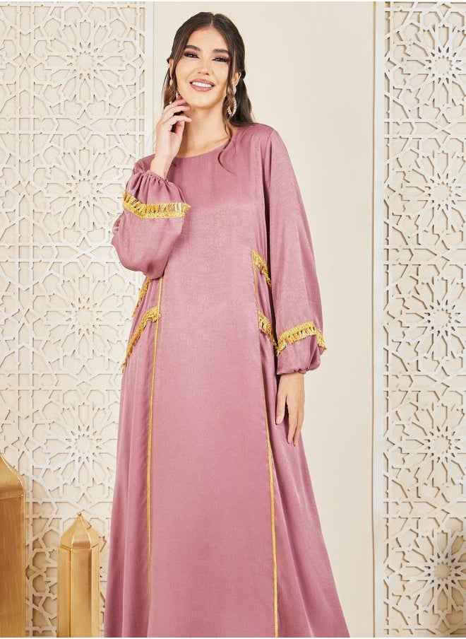 Styli - Embroidered Lace Tassel Detail Jalabiya - Image 1