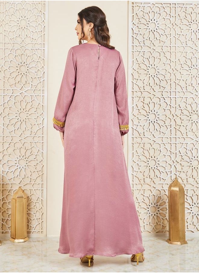 Styli - Embroidered Lace Tassel Detail Jalabiya - Image 1