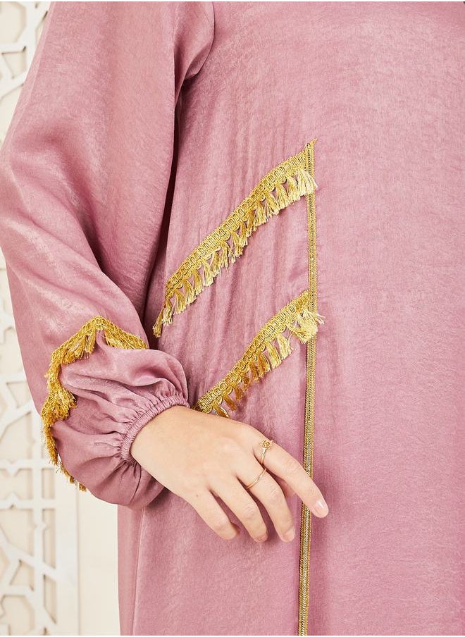Styli - Embroidered Lace Tassel Detail Jalabiya - Image 1