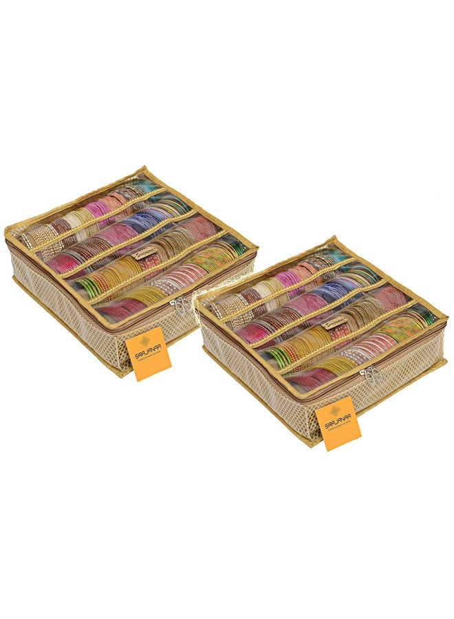 SRAJANAA SRAJANAA Industries 4 Rod Bangle Box | Hard Board 4 Roll Removable Chudi Organizer for women | Bangles Storage Organiser | Watches Organizer with Transparent Top Window | (Pack of 2), Beige - Image 1