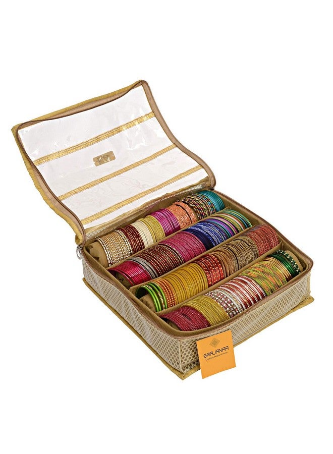 SRAJANAA SRAJANAA Industries 4 Rod Bangle Box | Hard Board 4 Roll Removable Chudi Organizer for women | Bangles Storage Organiser | Watches Organizer with Transparent Top Window | (Pack of 2), Beige - Image 5