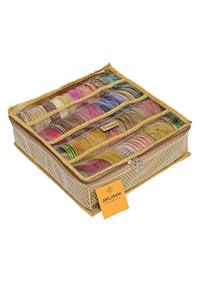 SRAJANAA SRAJANAA Industries 4 Rod Bangle Box | Hard Board 4 Roll Removable Chudi Organizer for women | Bangles Storage Organiser | Watches Organizer with Transparent Top Window | (Pack of 2), Beige - Image 2