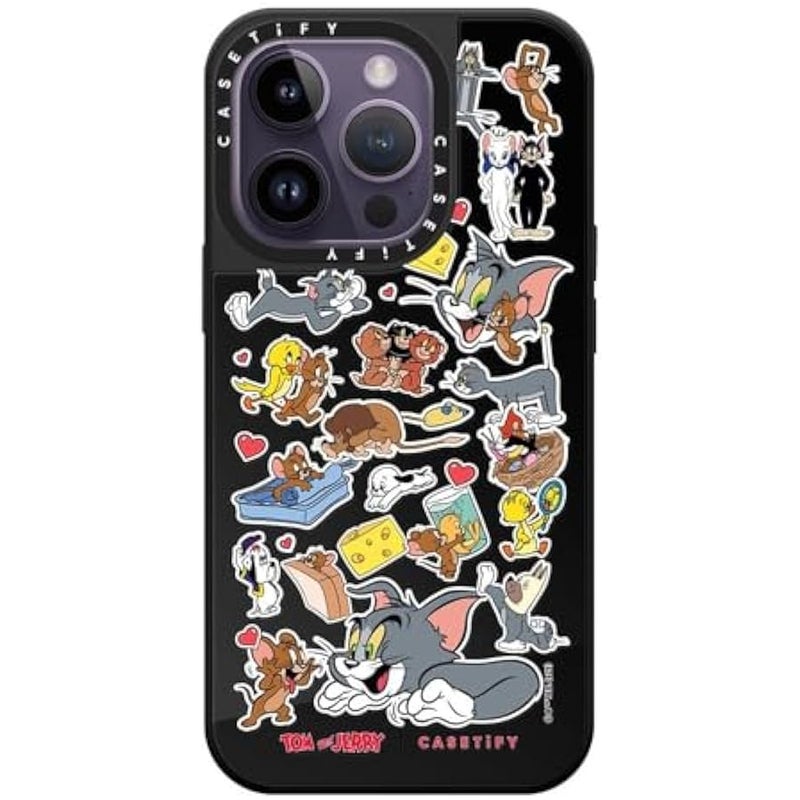 Casetify Mirror Case for iPhone 14 Pro 【Tom and Jerry Colab/Reflective / 4.9ft Drop Protection/Compatible with Magsafe】 - Family Sticker - Black on Black - Image 1