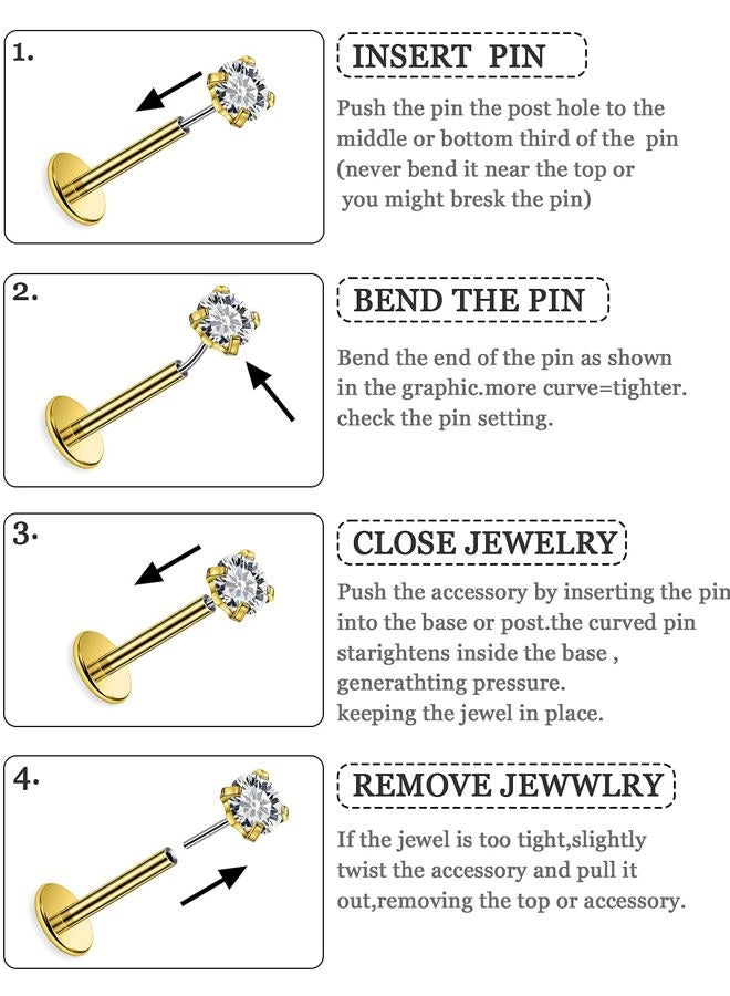 Lsnevsie 20G 18G 16G 14K Gold Filled Threadless Flat Back Earrings Studs Surgical Stainless Steel Opal CZ Nose Rings Studs Tragus Helix Conch Cartilage Earrings Piercing Jewelry For Women Men Silver - Image 3