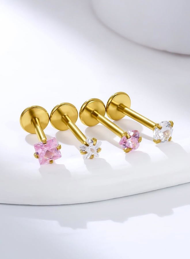 Lsnevsie 20G 18G 16G 14K Gold Filled Threadless Flat Back Earrings Studs Surgical Stainless Steel Opal CZ Nose Rings Studs Tragus Helix Conch Cartilage Earrings Piercing Jewelry For Women Men Silver - Image 4