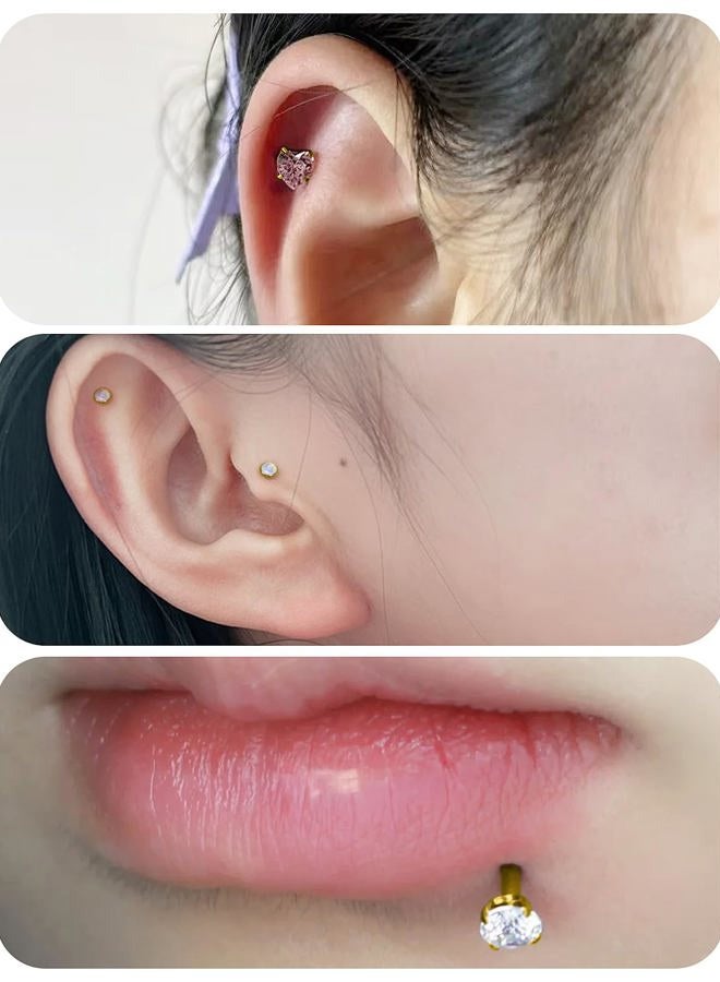 Lsnevsie 20G 18G 16G 14K Gold Filled Threadless Flat Back Earrings Studs Surgical Stainless Steel Opal CZ Nose Rings Studs Tragus Helix Conch Cartilage Earrings Piercing Jewelry For Women Men Silver - Image 5