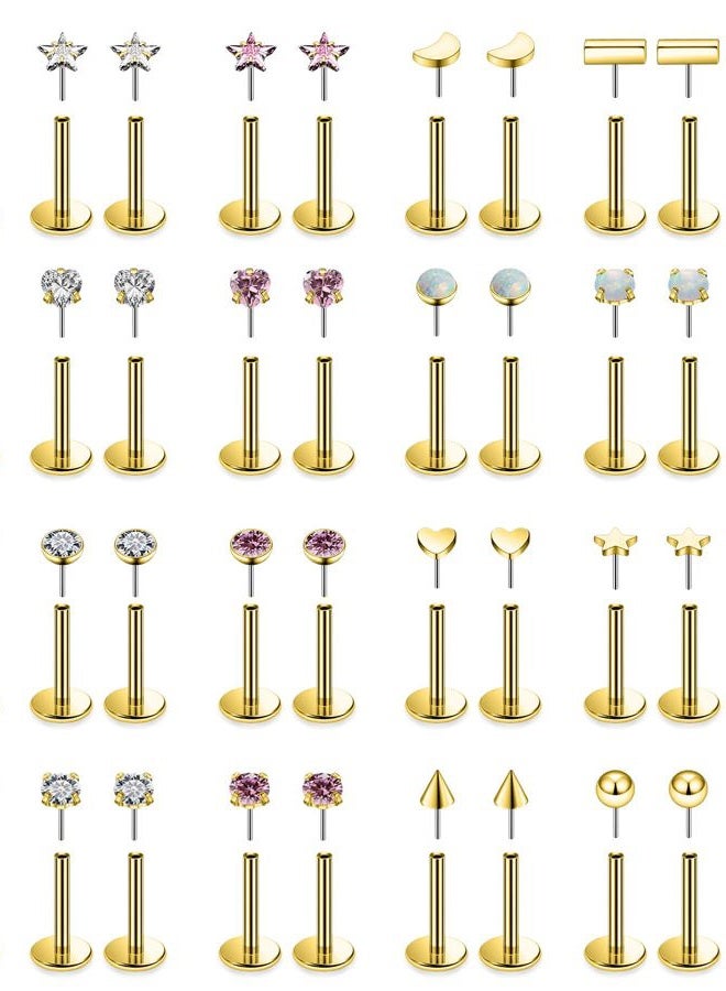 Lsnevsie 20G 18G 16G 14K Gold Filled Threadless Flat Back Earrings Studs Surgical Stainless Steel Opal CZ Nose Rings Studs Tragus Helix Conch Cartilage Earrings Piercing Jewelry For Women Men Silver - Image 1