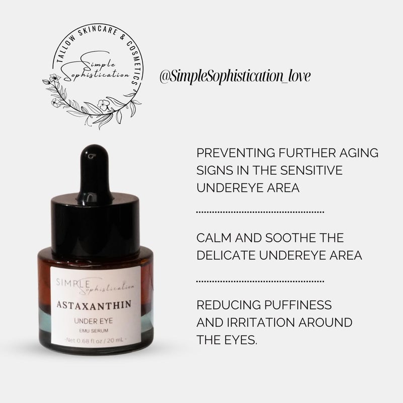 Simple Sophistication Astaxanthin Under Eye Serum with EMU oil 067 fl oz 20 mL Emu oil serum Powerful antioxidant astaxanthin Sea Buckthorn Squalane Aloe Vera Coffee Preservative free 100 Natural - Image 3