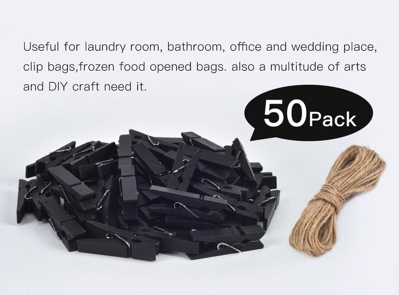iKammo Black Wood Clothespins Mini Colored Natural Wooden Clips Photo Clips Natural Wooden Peg Pin Compatible Baby Shower Gift Wrapping  Picture Hanging  Arts&Crafts  Photo Display (Black  3.5*0.7cm) - Image 5