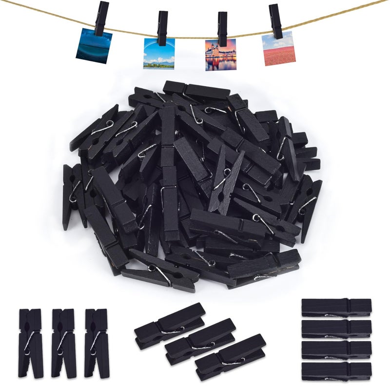 iKammo Black Wood Clothespins Mini Colored Natural Wooden Clips Photo Clips Natural Wooden Peg Pin Compatible Baby Shower Gift Wrapping  Picture Hanging  Arts&Crafts  Photo Display (Black  3.5*0.7cm) - Image 1