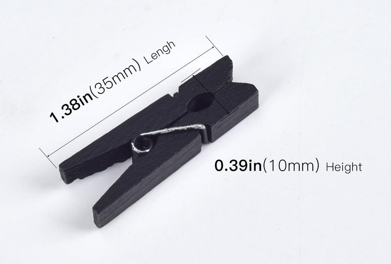iKammo Black Wood Clothespins Mini Colored Natural Wooden Clips Photo Clips Natural Wooden Peg Pin Compatible Baby Shower Gift Wrapping  Picture Hanging  Arts&Crafts  Photo Display (Black  3.5*0.7cm) - Image 2