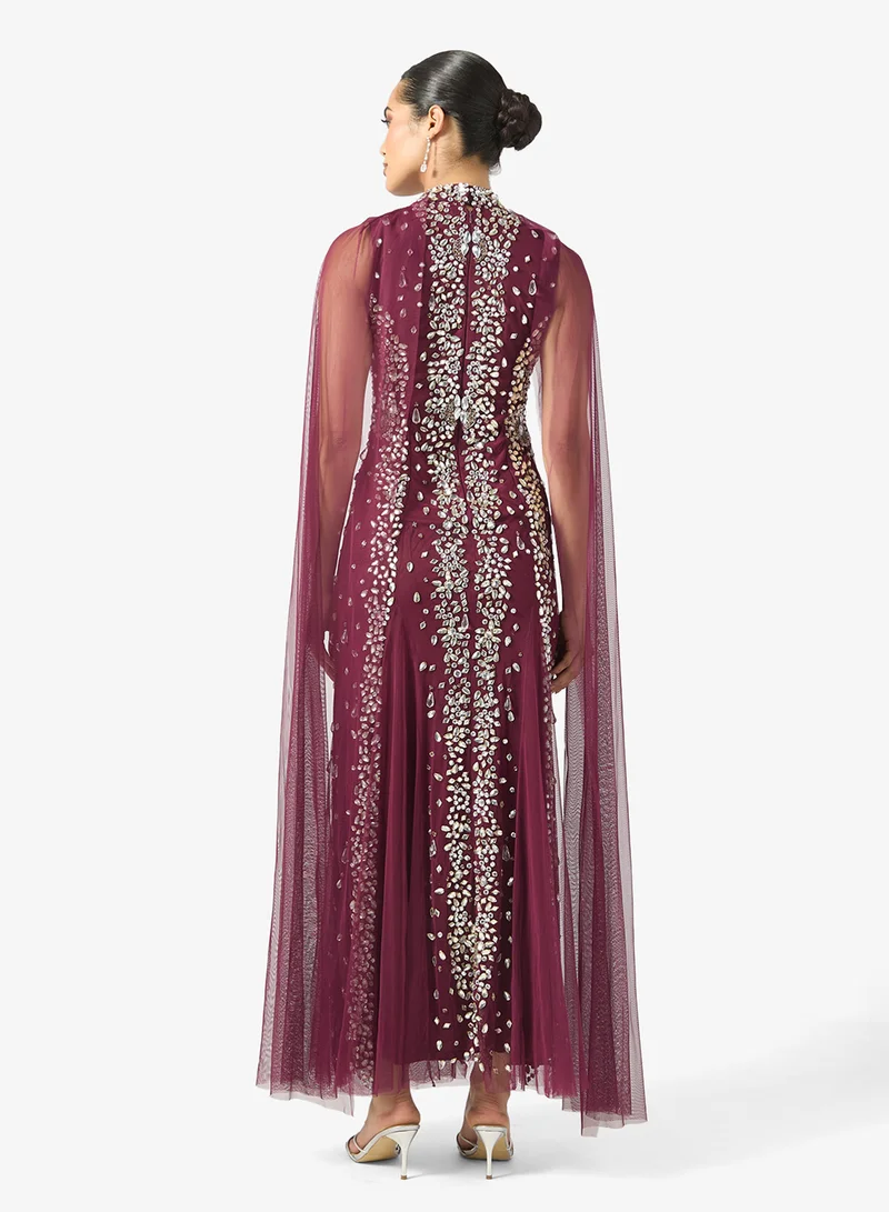 Frock and Frill Cape Sleeve Sequin Maxi Dress