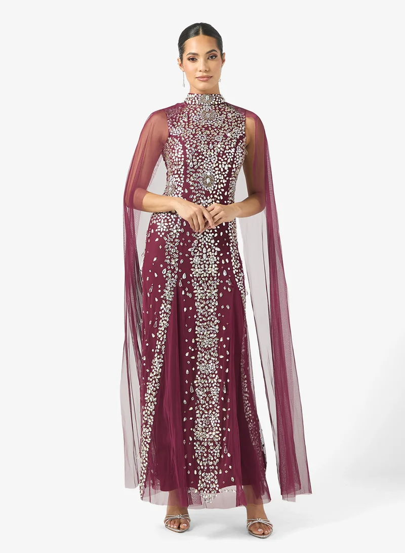 Frock and Frill Cape Sleeve Sequin Maxi Dress