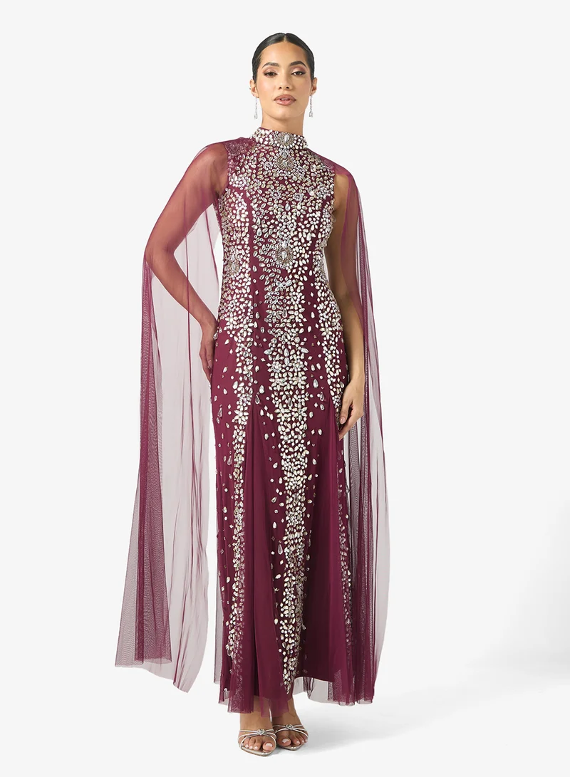 Frock and Frill Cape Sleeve Sequin Maxi Dress