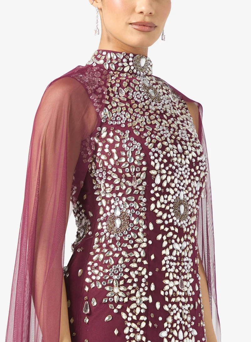 Frock and Frill Cape Sleeve Sequin Maxi Dress